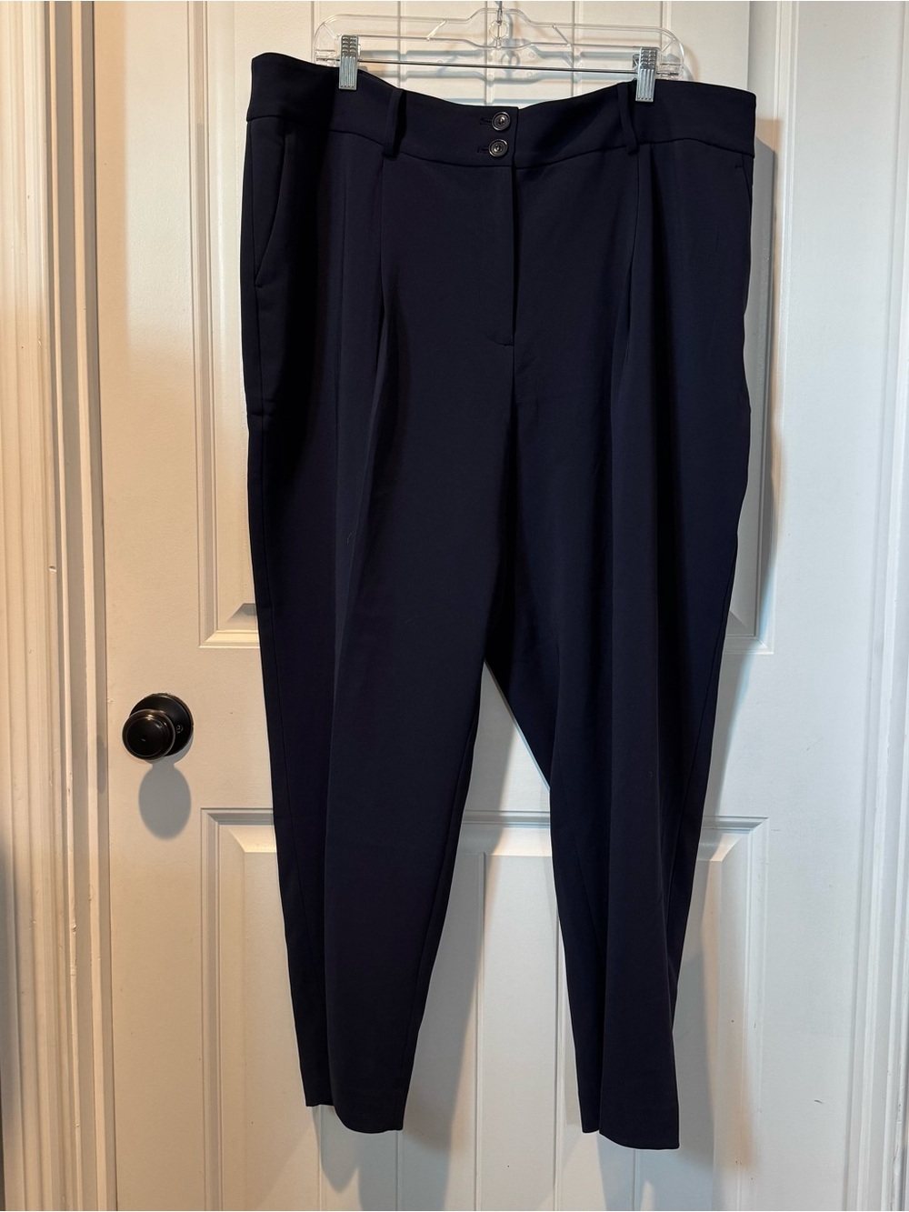 Talbots Navy Pleated Tapered Dress Trousers